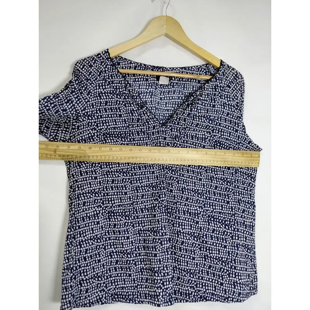 J.Crew Navy V-Neck Geometric Lightweight 3/4 Sleeve Blouse Women Size L